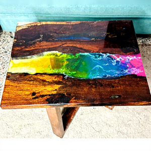 Dalle en bois de dessus de table de rivière solide de style personnalisé de vente chaude avec café en pierre semi-précieuse de résine époxy et bureau de dîner - Product Image 1