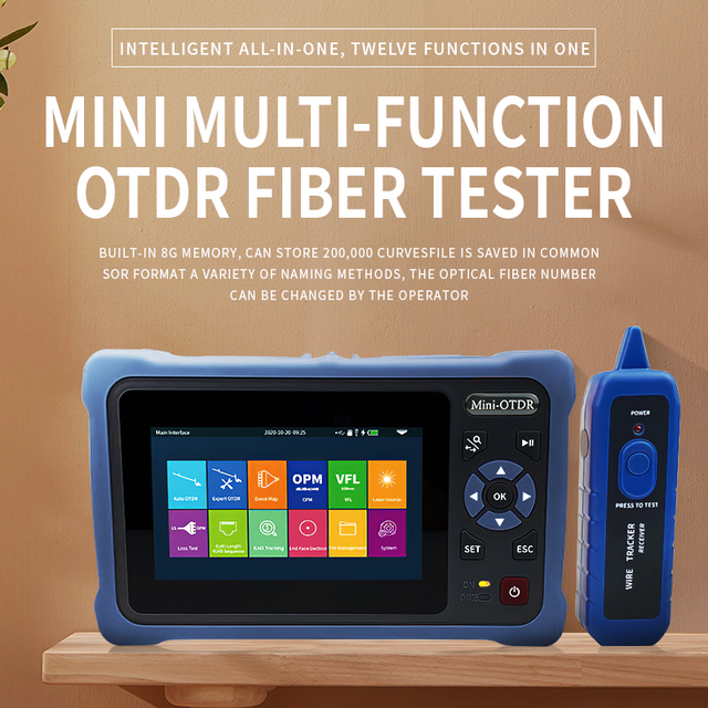 Free shipping MINI OTDR 1310/1550nm 26/24dB Fiber Optic Reflectometer Touch Screen VFL OLS OPM Event Map Ethernet Cable Tester