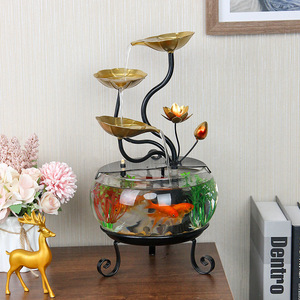 Pecera de Vidrio de Escritorio con Fuente de Agua Corriente, Redonda, Automática, Fácil de Limpiar, Regalo Empresarial - Product Image 1