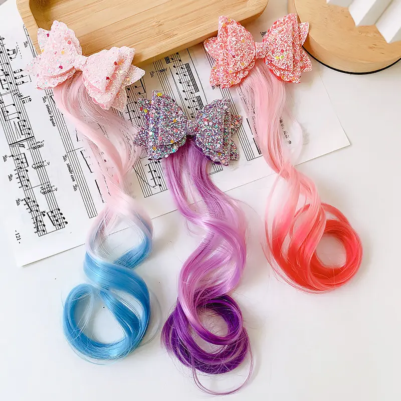 Go Party Nette Kinder Mädchen Bogen Seite Clip Haar Zubehör Pferdes chwanz Twist Braid Seil Synthetische Hoch temperatur Faser Haar Perücken