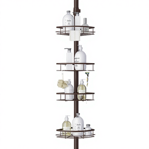 Organizador de Ducha de Esquina de 4 Niveles, Estantes de Acero Inoxidable Resistentes al Óxido, Soporte sin Perforaciones, Gran Capacidad de Almacenamiento, Barra de Tensión, Moderno para Baño - Product Image 4
