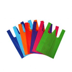 Factory Wholesale Recyclable Eco Friendly Supermarket w Die Cut Non <b>Woven</b> t Shirt <b>Bag</b> - Product Image 3