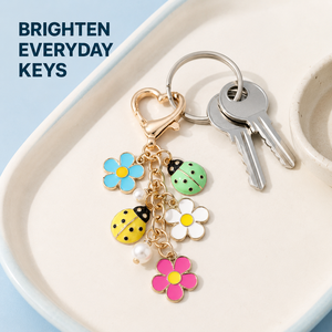 Grazioso Portachiavi in Lega di Zinco Smaltato con Perle e Fiori Colorati, Ciondolo alla Moda per Borsa a Tema Piante Primaverili, Regalo di Compleanno per Amici - Product Image 5