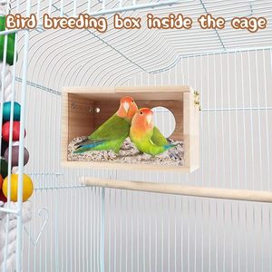 Jaulas de pájaros verticales de madera Natural, casa de pájaros de lujo con patrón sólido para cría de pájaros perlados, cajas de anidación de hierro para loros bebés - Product Image 5