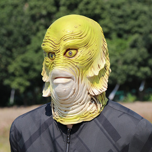 Masque de monstre poisson en latex, masque intégral pour la tête, accessoire de fête d'Halloween, accessoire de costume de mascarade - Product Image 3