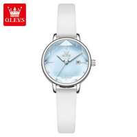 Montre à quartz de luxe pour femme Olves 5656 avec bracelet en cuir, cadran analogique, date, lumière nocturne, étanche