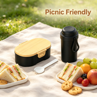 Ensemble de boîte à lunch japonaise ovale en bois grainé 600ML avec bouteille d'eau 360ML et cuillère