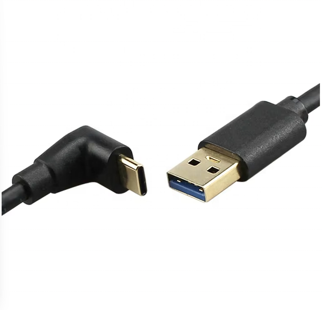 Gold Plated USB 3.0 to Type-C Male 90-Degree Angled Charging Cable with Pure Copper Conductor and 5Gbps Data Transfer