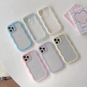 Nouvelle <span class=keywords><strong>Coque</strong></span> de Téléphone Tendance en TPU Souple et Acrylique Transparente Antichoc avec Cadre Ondulé Couleurs Bonbon pour iPhone 17 16 15 14 13 Pro Max - Product Image 1