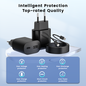 شاحن هاتف محمول سريع جدًا بمنفذ Type C، قابس أوروبي، منفذ USB-C PD، تقنية QC3.0، منفذ Type A، شاحن تيار مستمر 25 واط 5 فولت، شاحن سفر سريع 25 واط 18 واط - Product Image 4