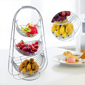 Support de rangement pour fruits en métal à trois niveaux, organisateur de comptoir de cuisine moderne, design rond empilable - Product Image 4