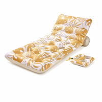 Chaise de piscine gonflable en PVC/plastique pour adultes, avec dossier réglable, porte-gobelets, motif feuilles tropicales, pour la plage