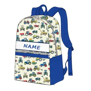 Baby Boys Tractor Backpack Fancy Custom Design Toddler Boy Back to school Small Backpack with Name Smocked Children Book Bags