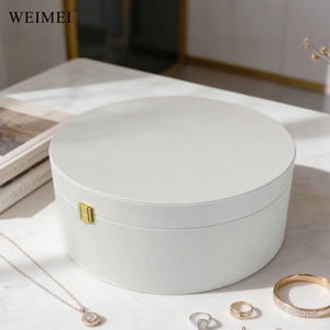 WEIMEI Elegant Pure White Large Round PU Leather Jewelry <b>Case</b> for Wedding Engagement Ring Necklace Watch Gift Packaging Box - Product Image 3