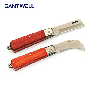 Cuchillo de electricista plegable de acero inoxidable, herramienta manual para pelar cables y cortar cables con mango de madera - Product Image 1
