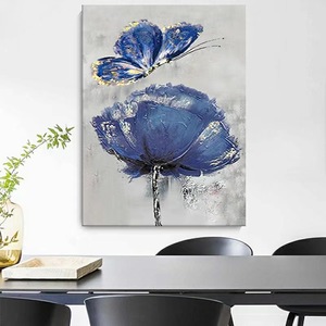 <span class=keywords><strong>Cuadros</strong></span> Hechos a Mano, Arte Floral Azul Moderno, Pintura <span class=keywords><strong>al</strong></span> Óleo <span class=keywords><strong>de</strong></span> Estilo Moderno Boho, Pinturas <span class=keywords><strong>al</strong></span> Óleo Abstractas 100% Pintadas a Mano para Decoración - Product Image 1