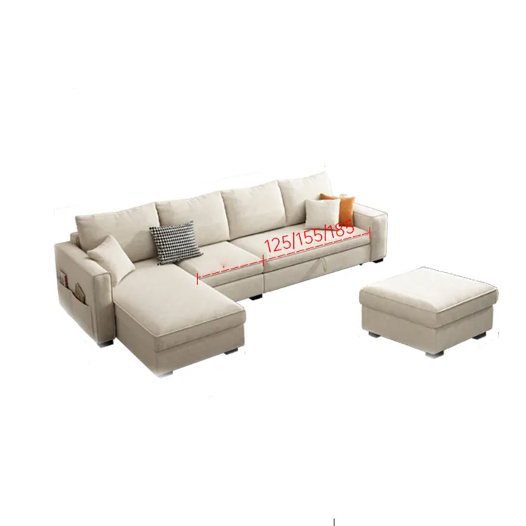 Kích thước đầy đủ sofa da màu kem với giường màu nâu và ghế ngả cho phòng khách căn hộ nhỏ