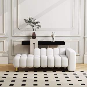 Modern Velvet Upholstered Bench Chaise Lounge <b>Shoe</b> Stool Comfortable Bedroom Furniture - Product Image 3