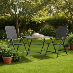 Set da Pranzo da Giardino Antracite per 2 Persone, Pieghevole, in Metallo, Design Minimalista - Product Image 2