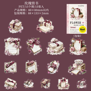 15 hojas por paquete de serie de letras florales, pegatinas decorativas de Paisaje Vivo, tema de flores para decoración del hogar - Product Image 6