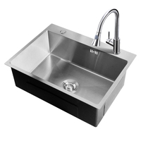 Évier de cuisine Fregade Lavab à cuve unique en acier inoxydable Nano SUS304, fait main, à encastrer sous plan, avec robinet de ferme, design moderne, pour usage hôtelier
