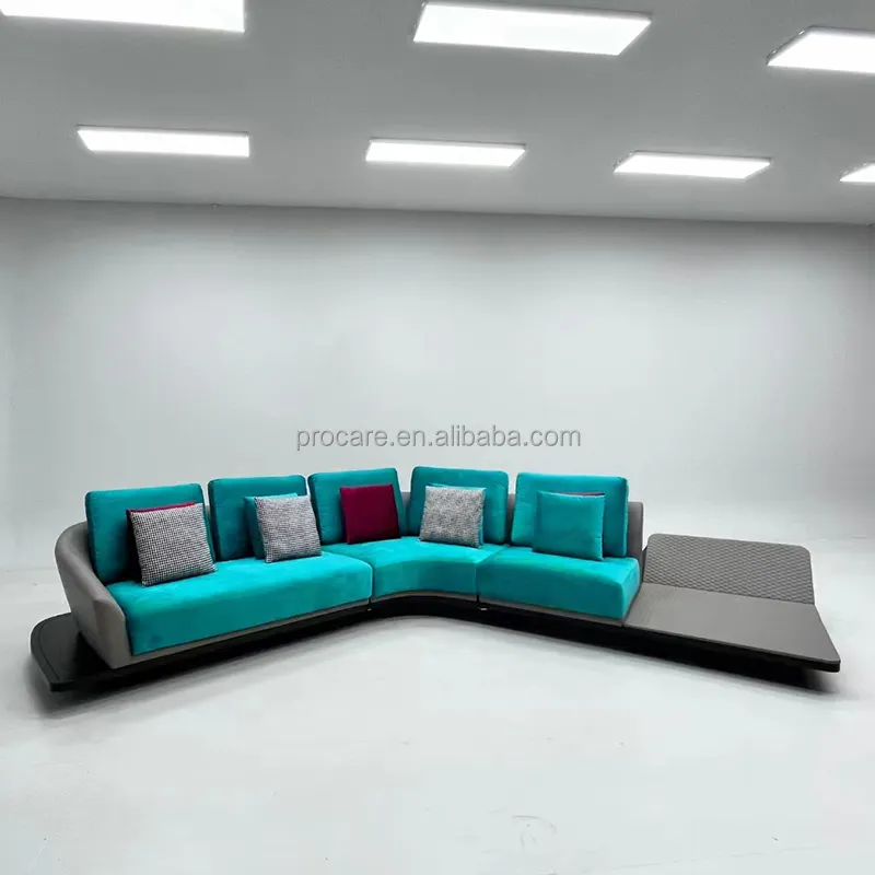 Hochwertige L-Form Stoff Leders ofa Design Moderne Holz gebogenes Sofa Wohnzimmer möbel