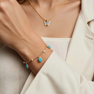 Ensemble de bijoux <span class=keywords><strong>pour</strong></span> femmes en argent pur S925, or 18 carats, émail bleu, collier papillon, boucles d'oreilles étoile de mer, bracelet, cadeau - Product Image 3