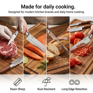 Ensemble de couteaux de cuisine Laguiole Homeful, acier inoxydable à haute teneur en carbone, lame tranchante, couteaux à pain et couteaux de chef avec manche ergonomique en bois - Product Image 5