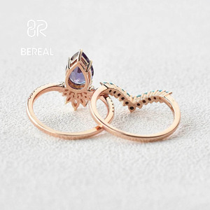 Luxury Pear Cut Lab Alexandrite Engagement <b>Rings</b> Custom 925 Silver Turquoise Wedding <b>Rings</b> Couple Set Fine <b>Men</b> Women Jewely - Product Image 2