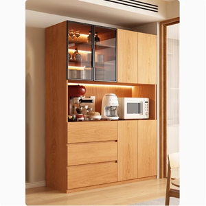 Custom <b>Kitchen</b> Side Storage Unit With Integrated Beverage Area Open Work Surface Ceiling Height Cabinets And Seamless Panels - Product Image 1