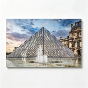 <span class=keywords><strong>Art</strong></span> mural métallique moderne et emblématique de la vue nocturne de Paris avec la Pyramide du <span class=keywords><strong>Louvre</strong></span> pour un salon élégant - Product Image 1