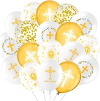 Ensemble de ballons en latex God Bless, blancs et or, avec confettis en forme de croix, pour baptême, communion, fête religieuse, décorations