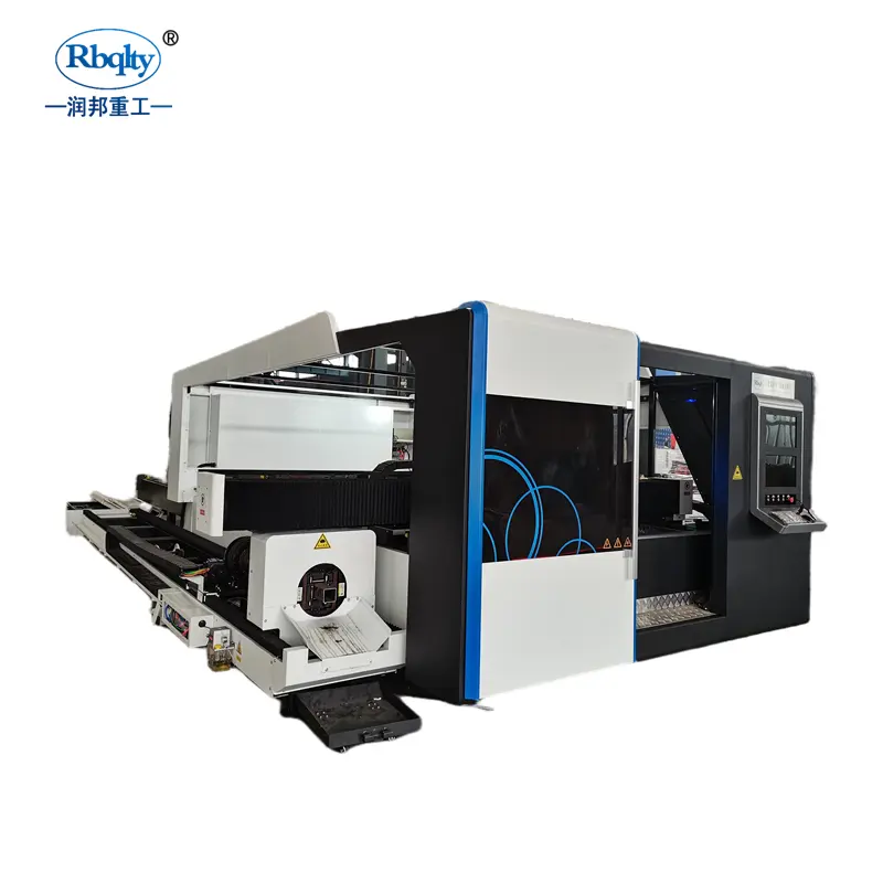 Rbqlty máquina de corte a laser de fibra para tubos e placas, estrutura pesada, mesa de troca fechada, 3kw, 6kw, 12kw