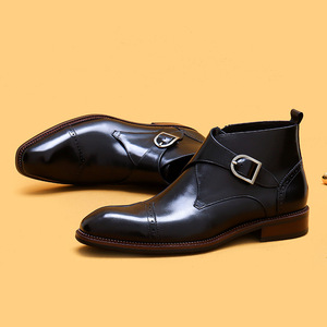 Chaussures montantes pour hommes en cuir véritable, à semelle épaisse, antidérapantes, style britannique, toutes saisons, avec doublure polaire, à lacets - Product Image 4