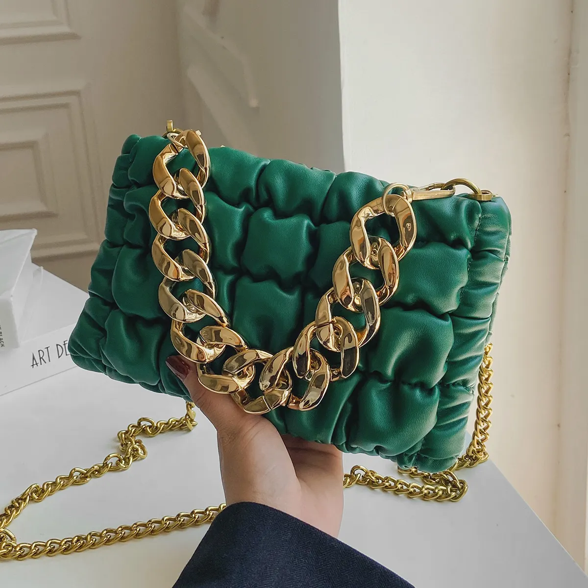 2022 New Chain Small Clutch Pu Leather Crossbody Shoulder Sling Bag For Women Winter Fashion Brand Handbags And Purses Green