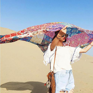 Vente en gros châle de haute qualité en coton et <span class=keywords><strong>lin</strong></span> imprimé, foulard tendance de style national doux, <span class=keywords><strong>voile</strong></span> de protection solaire - Product Image 2