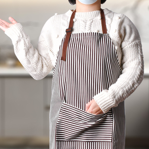 ผ้ากันเปื้อนผ้าฝ้ายสำหรับใช้ในครัวเรือนลายทางมีกระเป๋าสำหรับผู้หญิง - Product Image 4