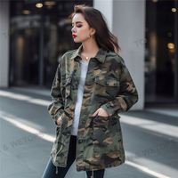 Veste de grande taille personnalisée de haute qualité Camouflage d'automne Denim Long manteau Camouflage Jean Vestes pour les femmes