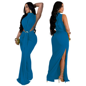 K10772 Nuevo Vestido Largo Otoñal Elástico <span class=keywords><strong>para</strong></span> Mujer con Cinturón, Vestido Maxi Elegante con Abertura Lateral, Vestido <span class=keywords><strong>de</strong></span> <span class=keywords><strong>Fiesta</strong></span> sin Espalda - Product Image 5
