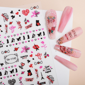 Lindo diseño divertido amor labios rosa <span class=keywords><strong>uñas</strong></span> arte pegatinas Adhesivo acrílico <span class=keywords><strong>uñas</strong></span> calcomanías para el Día de San Valentín <span class=keywords><strong>uñas</strong></span> accesorios de diamantes de imitación - Product Image 1