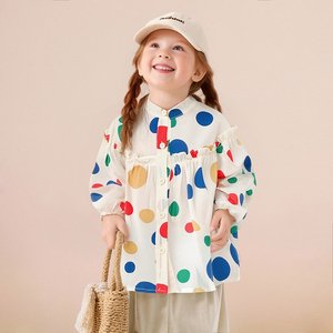 Blusa con volantes y estampado <span class=keywords><strong>de</strong></span> lunares coloridos <span class=keywords><strong>para</strong></span> <span class=keywords><strong>niñas</strong></span>, camisa informal con botones y <span class=keywords><strong>manga</strong></span> <span class=keywords><strong>larga</strong></span> <span class=keywords><strong>para</strong></span> niños - Product Image 2