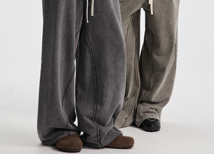 OEM Vintage Acid Wash <strong>Men</strong> Straight Sweatpants 100% Cotton Heavy <strong>Elastic</strong> <strong>Waist</strong> Wide Leg Loose Casual Streetwear <strong>Trousers</strong> - Product Image 5