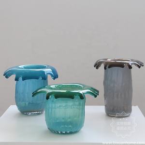 BIXUAN <span class=keywords><strong>boca</strong></span> soplada jarrón de cristal hecho a mano Borde de goteo fundido grueso arte pesado centro de mesa decoración moderna verde azulado humo gris jarrones - Product Image 6