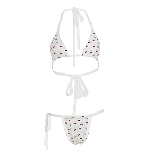 Women's Sweet Collarless 2 Piece Shorts <b>Set</b> Above Knee Padded Cherry Print Bikini Y2K Summer Beach Wear Breathable - Product Image 6