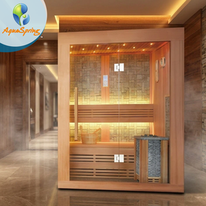 Cabine de sauna traditionnelle moderne OEM/ODM pour intérieur, en bois de pruche, avec porte en verre trempé et minuteur à sable pour la maison - Product Image 1