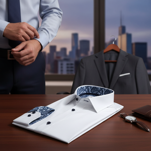 White Inside Blue Paisley Pattern Collar <b>Cuff</b> Detailed Shirt ^en_us:white Inside Paisley Men's Shirt - Product Image 3