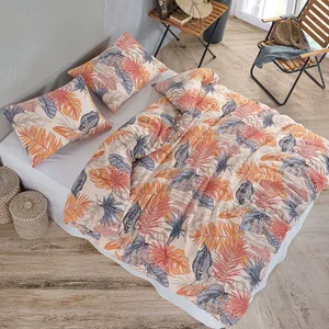 Parure de lit double en coton tissé uni Karden Flower Diana, bleu-rouge, avec housse de couette, drap plat et 2 taies d'oreiller, ensemble de chambre à coucher - Product Image 2