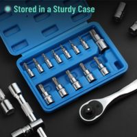 Set Soket Torx Heavy Duty 13 Pcs 1/4 3/8-& 1/2, Kunci Pas Impact Mekanik, Kotak Soket Krom untuk Peralatan Mobil