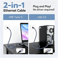 Cable de Red Gigabit USB Tipo C a RJ45 2 en 1, con Conector de Aleación de Aluminio y Trenzado de Algodón, Precio de Fábrica, para Laptop y Teléfono Inteligente