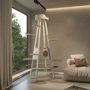 Adjustable Multi Platform Carbon Steel Column With Scratching Cloth Luxury Design Washable Pet Indoor Condo Climb Tree Tower - Product Image 1